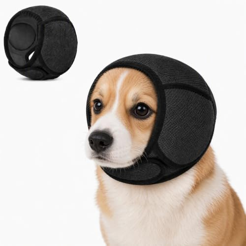 Gehörschutz Hund, Verstellbarer Ohrenschutz Lärmschutz mit Geräuschunterdrückung, Ohrwickel für Pflege, Tierarzt, Feuerwerk, Hundemütze, Schwarz, Größe S (Kopfumfang 25-38cm)