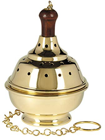 Sudbury Brass Round Single Chain Hanging Censer 8 Inch
