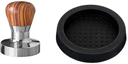scarlet espresso | Tamper »Passion« für Barista; mit ergonomischem PVC- oder Edelholzgriff nach Wahl und Präzisions-Edelstahlbasis (Set 58,5 mm & Tamperablage)