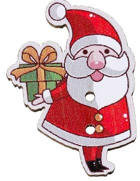 10 Stück edle Holzknöpfe Weihnachtsmann 23 x 33 mm 2 Löcher bunte Bastelknöpfe Weihnachen Knöpfe für Kinderkleidung zum annähen nähen basteln scrapbooking Dekoration