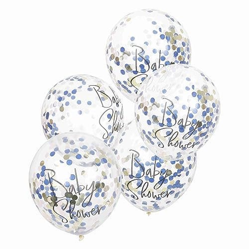 Ginger Ray Paquete de 5 globos para baby shower con confeti azul marino y dorado para revelación de género