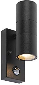 Qazqa Modern außen Wandleuchte, Außenlampe mit Bewegungssensor, Wandlampe für den Garten - Duo - Schwarz, max. 35W, Geeignet für LED, 7cm, IP44, 2-flammig