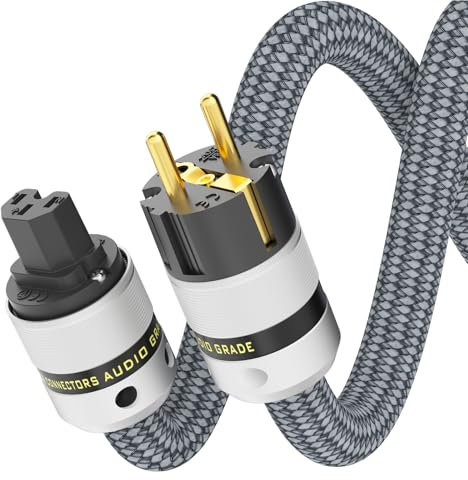 Monosaudio Hi End Audiophil Cavo di alimentazione 2 M/6,6 FT schermatura in rame, 2 poli HiFi OFC, cavo di alimentazione AC per dispositivi freddi, 16 mm, spina Schuko IEC C15 per