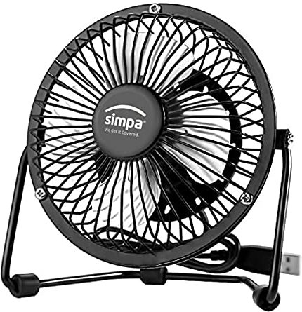 4 Single Speed Black Portable USB Desk Fan, Tilt Adjustable Head, Quiet 2.5W Operation with 1.2m Cord Length - Suitable for Home or Office Use.