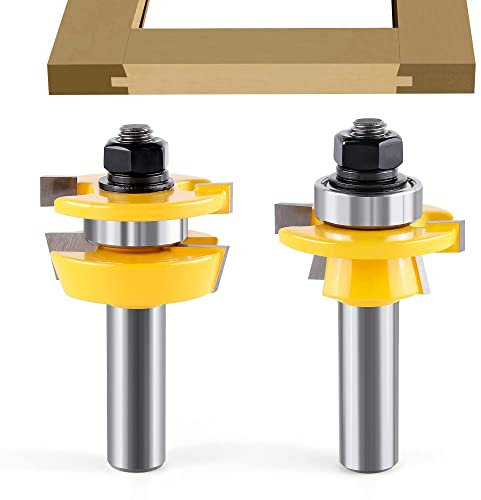 Newdeli Shaker Rail and Stile Router Bits, 1/2 Inch Shank Tongue and Groove Router Bit, Professional Carbide Milling Cutters for Woodworking for Cabinet Door
