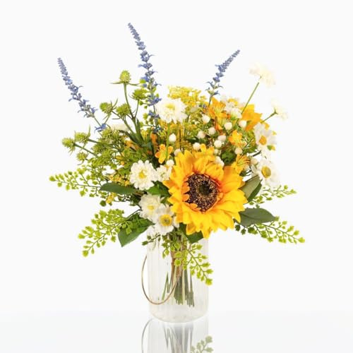 artplants.de Kunst Herbststrauß Helena, Sonnenblume, gelb, 50cm, Ø35cm - OHNE VASE - Künstlicher Blumenstrauß