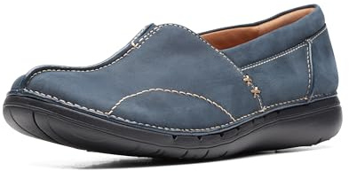 Clarks Women's Un Loop Stride Loafer, Navy Nubuck, 7 UK