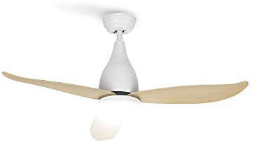 CREATE / WINDHELIX/Ventilador de techo con luz blanco aspas madera natural con mando/Función verano-invierno, temporizador 1 a 4 h, 3 temperaturas luz, 2 alturas, 6 velocidades,40W, Ø112cm