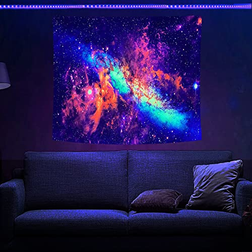 PSYHILAR Schwarzlicht-Wandteppich, Galaxie, Nebel, Sterne, UV-reagierend, Neon-Universum, Weltraum, Wandbehang, Schwarzlicht, Poster für Erwachsene (150 x 130 cm)