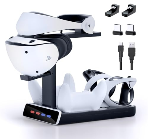 PSVR2 Controller Ladestation mit LED-Licht, VR Ständer Display Ihre PSVR2, Aufladen kompatibel mit PS-5 Controller Ladegerät, Playstation VR2 Griff, Ladekabel, Sitzladegerät