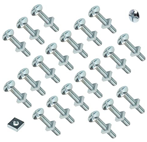 TERF® M5 X 20mm Roofing Bolt with Square Nut M5 (5mm) X 20mm Cross Slotted Mushroom Head with Square Nut - Pack of 20