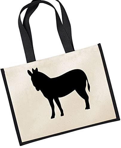 Huuraa Jutetasche Esel Silhouette Geschenk 21 Liter Black Jute und Baumwolle Esel Geschenkidee