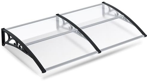Sonnewelt Marquesina para puerta de entrada de aluminio y policarbonato, transparente, forma de arco inclinado, cubierta inclinada, protección contra la lluvia, para exteriores, 100 x 200 cm