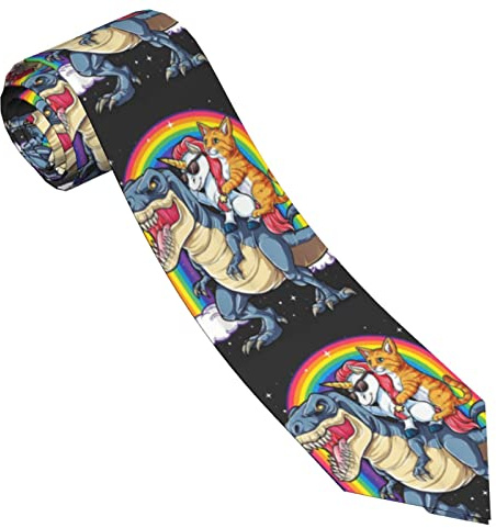 ZORIN Krawatten für Herren, lustige Katze, Einhorn, reitend, Dinosaurier, Regenbogen, lässig, formell, elegant, Herren-Krawatte, 8 cm, für Hochzeiten, Partys, Geburtstage, Bankett, Abschlussfeier