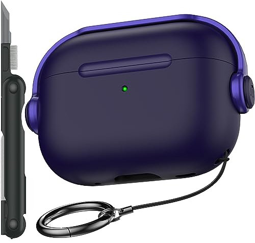 R-fun Schutzhülle kompatibel mit Apple Airpods Pro (2023/2022/2019, 2./1. Gen), (USB-C/Lightning-Kabel), Musik-Kopfhörer-Kopfhörer-Hülle mit Sicherheitsschloss und Reinigungsset,Lila