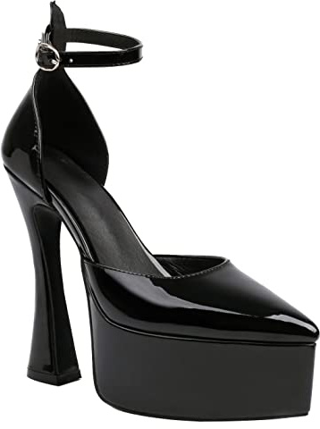 CRETUAO Scarpe con Tacco a Punta con Plateau da Donna,Cinturino con Punta Chiusa Sexy e Spesse Scarpe da Sposa per Feste,Scarpe con Tacco Alto a Forma di passerella Modello,Nero,36 EU