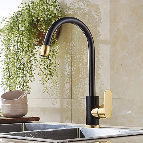 Buse Noir Or Robinet Simple Hanlde Filtré Grue pour Cuisine, 360 Rotation Eau Chaude Froide Filtre Robinet Évier Mélangeur Cuisine Robinet Eau Cou Flexible Jardin Application Extérieure Robinets
