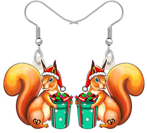 RAIDIN Acryl Weihnachten baumelnden Ohrringe Geschenke für Damen Mädchen Kinder süße Eichhörnchen Ohrringe Schmuck für Urlaub Party Dekorationen (Grün)
