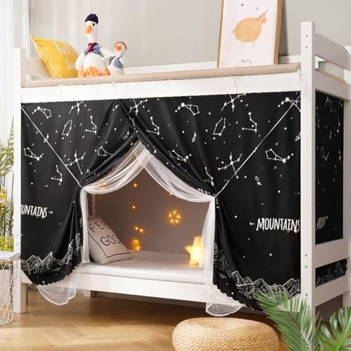 Eimilaly 8 Eckbetthimmel Vorhänge für Mädchen Jungen Doppellagige Verdunkelung Betthimmel für Schlafsaal Hochbett Etagenbett (Zahlreiche Sterne/1M Bett)