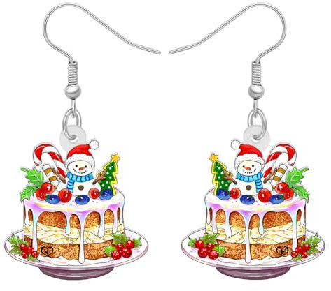 DALANE Acryl Weihnachten Baum Torte Ohrringe Tropfen Baumeln Süße Schneemann Imbiss Nachtisch Schmuck für Frauen Mädchen Kinder Geschenke Dekoration (Multi)