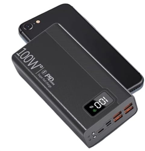 Power Bank 100W 50000mAh 4 USB Carga Súper Rápida Powerbank Portátil Compatible con Huawei Compatible con iPhone 14 Compatible con Xiaomi Cargador De Batería Externo (Size : Black 50000mAh)