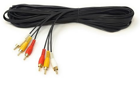 mCore 10m Triple 3 x RCA Male to 3 x RCA Male 24K Gold Plated Composite AV Audio Video Cable Compatible with Set-Top Box, Speaker, Amplifier, DVD Player (10m)