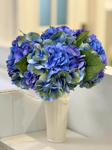 YalzoneMet 3 fiori grandi blu reale viola finta ortensia realistica 53,3 cm fiori artificiali macrophylla ortensia per la primavera decorazione della casa festa di nozze centrotavola decorazione da