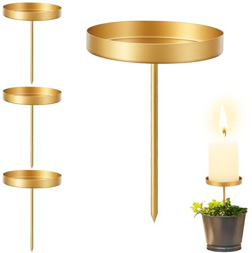 4er Adventskranz Kerzenhalter Gold Set,ø7,5cm/6,5cm/4,5cm Wählbar Metall Adventskränze Kerzenhalter mit Plattform,Kerzenstecker Adventskranz Kerzenteller für Stumpenkerzen Weihnachtsgirlande-4,5cm