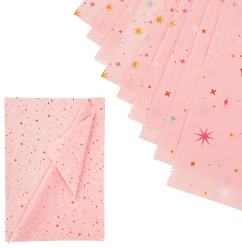 30 Blatt Stern-Seidenpapier, 50x35cm Geschenkpapier mit Buntem Sternmuster Rosa Dekorative Seidenpapierbögen für Geburtstag Hochzeit Weihnachten Feiertage Bastelarbeiten