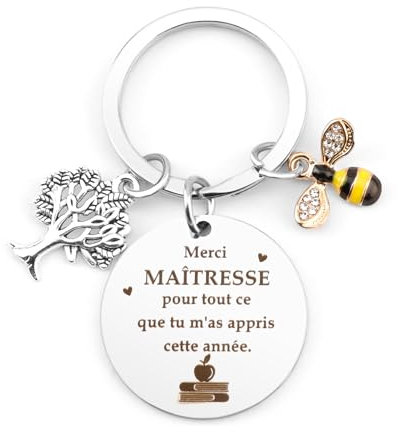 Cadeau Maitresse d'école,Merci Maitresse,Cadeaux Maitresse d'école, Cadeau Maîtresse,Cadeau Maitresse d'école fin d'année,Idee Cadeau Maitresse Personnalisé,Porte clé Maitresse Cadeau Professeur Idée