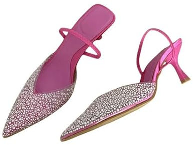 JINGBDO Pink High Heels Transparent Pumps Women Pointed Toe Kitten Low Heel Sandals Pink Apricot Shoes-Rose-36