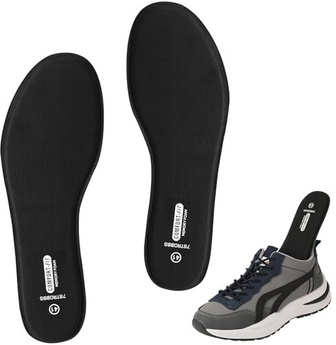 7STROBBS Cushion Memory Foam Insoles, Comfort Soft Inserts for Men Women, No Deform Inner Soles Replacement Insole for Trainer, Work Boot, Walking Shoes Black UK 9