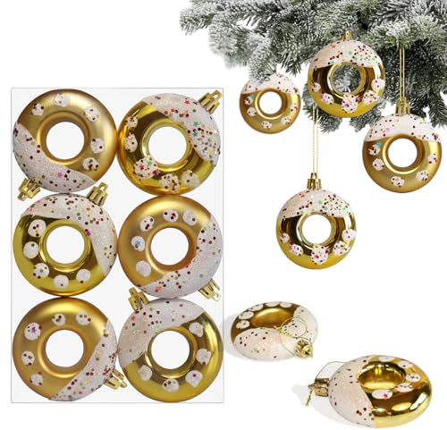6 Stück Donut Christbaumschmuck Glitzer Weihnachtsbaum Anhänger Baumkugeln Donut mit Streuseln 8 cm Weihnachtsbaumschmuck Gold Weihnachtsbaum Deko Weihnachten Baumschmuck Christmas Ornaments