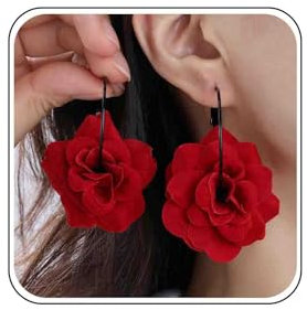 Big Weiße Blume Ohrringe - Große Rote Blume Reif Ohrringe mit Schwarzem Blütenblatt und Gelb Floral Tropfen - Lila Rose Baumeln - Gold Statement Hochzeit Schmuck für Frauen