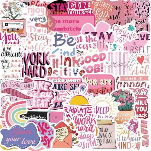 Pink Inspirational Phrase Stickers 50 Pcs Vinyl Aesthetic Motivational Stickers for Laptop Skateboard Scrapbook Computer Water Bottle Luggage Bike Car,Waterproof Cute Funny Sticker for Teens Adults