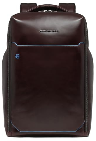 PIQUADRO - Zaino Blue Square Porta PC 15,6 in Pelle - Uomo - Mogano | Spallacci imbottiti, Ampio, Vani organizzati, Ufficio, Business, Trasferte e Uso Quotidiano