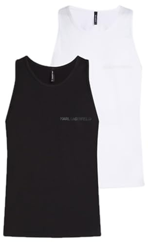 KARL LAGERFELD B.V Men's Elongated Logo Tank top (2 Pack Undershirt, White/Black, S