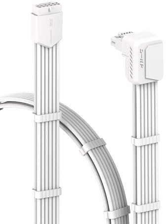 EZDIY-FAB Shield 90 Degree 12V-2x6 GPU Cable Extension,PCIe 5.1 12+4 Pin GPU Angle Adapter,12VHPWR PSU Cable Extension for RTX4070Ti Super, 4080 Super,4090 with Combs-Reverse Type-White