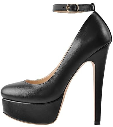 blingqueen Mary Jane Pumps - Tacchi a spillo da donna con tacco alto e plateau, con fibbia, Poliuretano nero., 44 EU