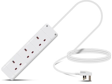 Eagle Three Gang Mains Power 13A Extension Socket to 13A UK Plug Lead Cable, British Standards BS1363 2m