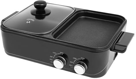 2-in-1 Electric Hot Pot & Grill – 1200W-1500W, 1L Non-Stick Pot & BBQ Pan,Indoor/Outdoor Use, Aluminum Alloy, for Steaks, Vegetables, Shellfish, Pasta, Etc (Black)