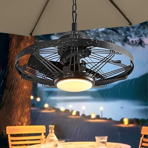HUYOY Ventilador de techo exterior terraza con iluminación, silencioso, regulable, ventilador de techo con mando a distancia, IP65, resistente al agua, para salón, dormitorio, comedor