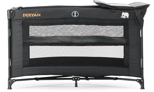 Deryan Kinderreisebett Baby ab Geburt bis 4 Jahre, Klein Zusammenklappbar inkl. Tragetasche, Faltboden und Matratze, Liegefläche 120 x 60 cm - Schwarz