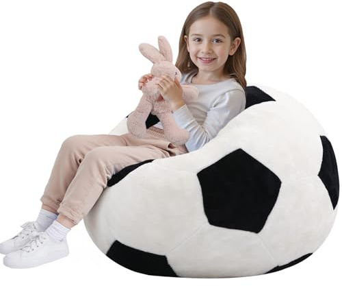 MeMoreCool Kinder Sitzsack Fußball, Flanell Sessel mit Schaumstoff-Füllung | Weicher Beanbag für Jungen und Mädchen, gemütlich als Sessel für Kuschelecke, Kinderzimmer