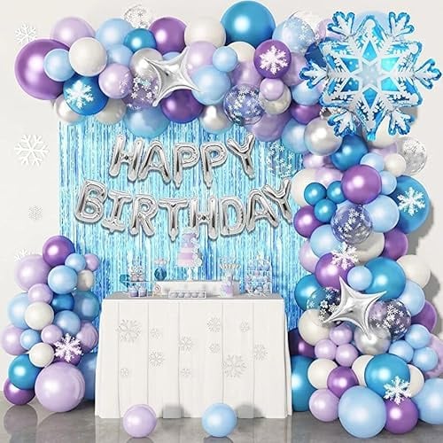 116 Stück Frozen-Geburtstagsballon-Bogen-Dekoration, Schneeflocken-Folienballons, Frozen-Elsa-Party-Dekoration, Mädchen-Party-Ballon-Dekoration