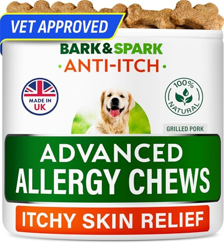 Dog Itch & Allergy Support Chews - Skin & Coat Supplement, Omega 3 Fish Oil | Vet-Approved - Itching & Paw Licking, Dry Skin & Hot Spots Support - Made in UK, 60 Ct