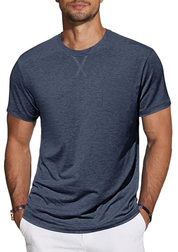 TARAINYA T‑Shirt Uomo Maniche Corte Cotone Collo Tondo Estive M-4XL | 95%Cotone 5%Elastano,Maglietta Estive,Cucitura‑X sul collo, Tasca sul petto, Colore unito, Regular‑fit