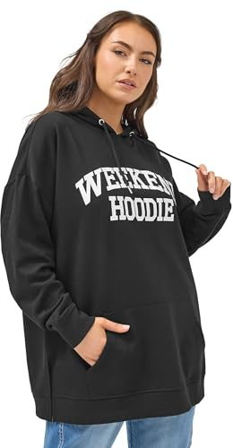 Yours Curve 'Weekend Hoodie' Slogan Hoodie - Women's - Plus Size Curve Black