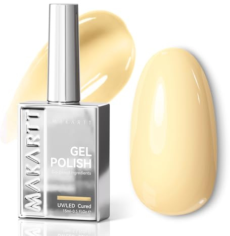 Makartt Yellow Gel Nail Polish 15ml One-Coat Pigment Full Colour HEMA-Free | Long Lasting 14-Day High Gloss Chip Resistant Soak Off, Easy to Apply, Bio-Based 105° Brush Natural Artificial Nails UV/LED