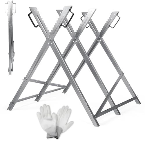 Hebitod Sägebock Holzsägebock aus Metall, verzinkt und klappbar, mit 3 Zahnhaltern, bis 150 kg belastbar, Sägehilfe für Kettensägen, für Baumstämme bis Ø 23 cm